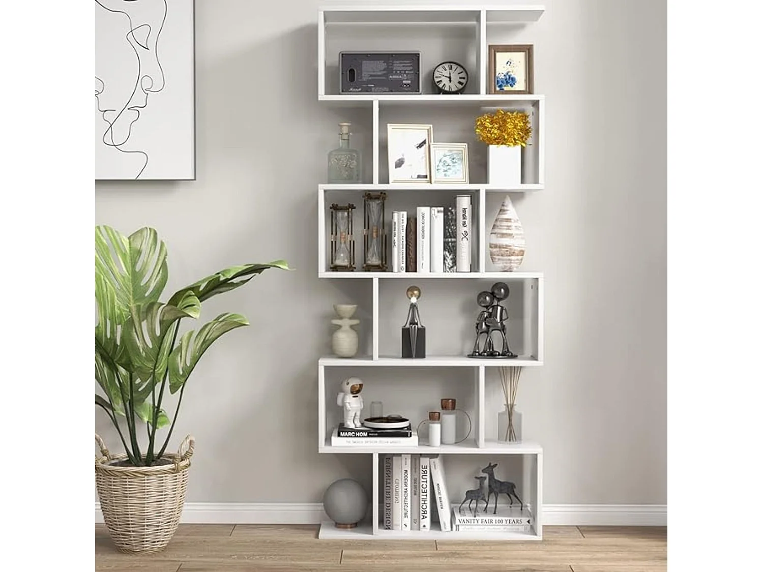 Meyvaser - Estantería Alta Salón, Libreria, Color Blanco, Medidas: 190,5 cm (Alto) x 80 cm (Ancho) x 24,5 cm (Fondo