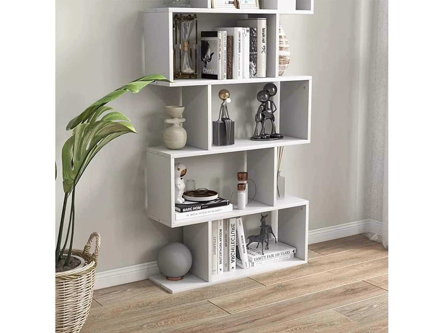 Meyvaser - Estantería Alta Salón, Libreria, Color Blanco, Medidas: 190,5 cm (Alto) x 80 cm (Ancho) x 24,5 cm (Fondo