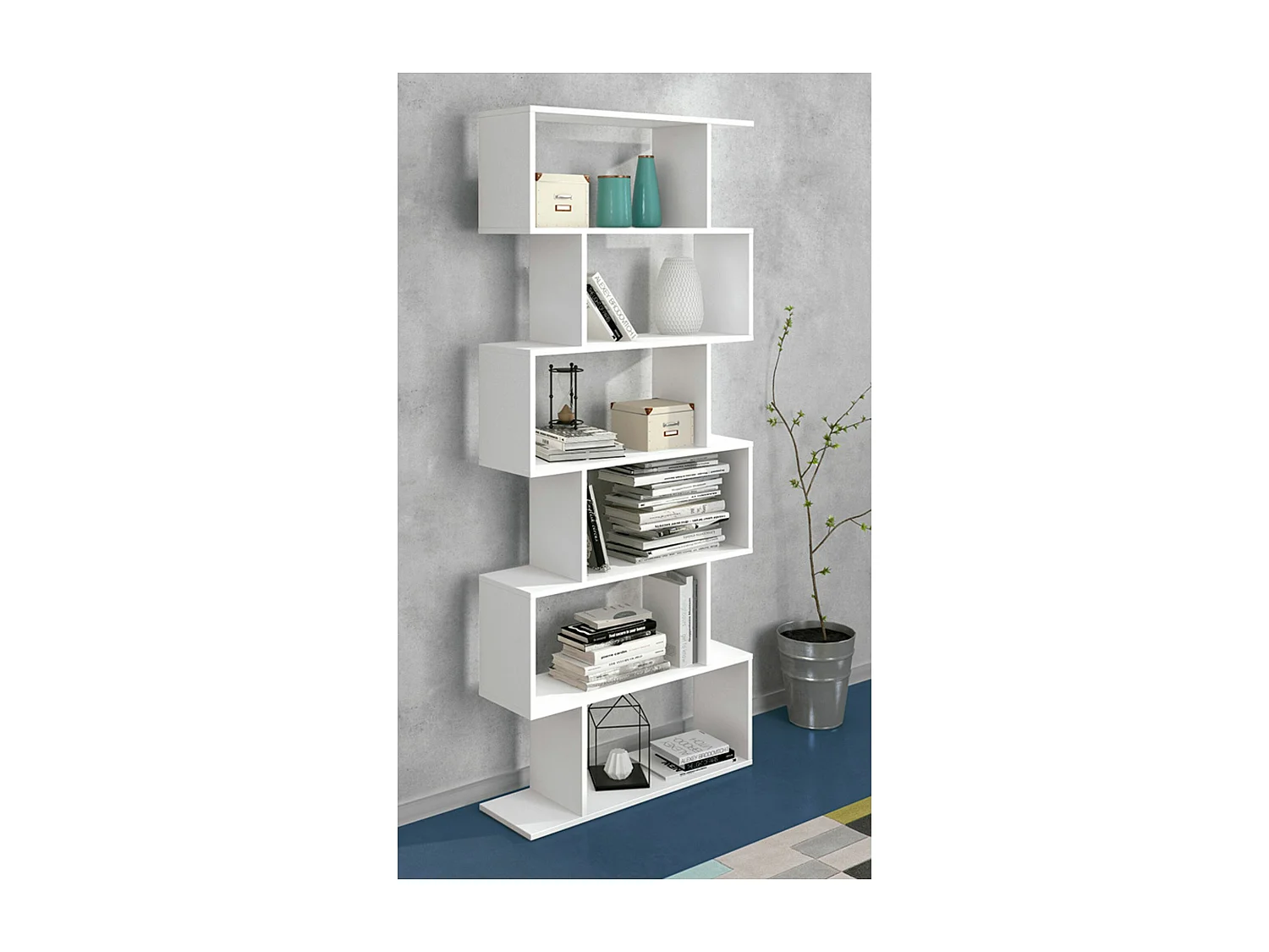 Meyvaser - Estantería Alta Salón, Libreria, Color Blanco, Medidas: 190,5 cm (Alto) x 80 cm (Ancho) x 24,5 cm (Fondo