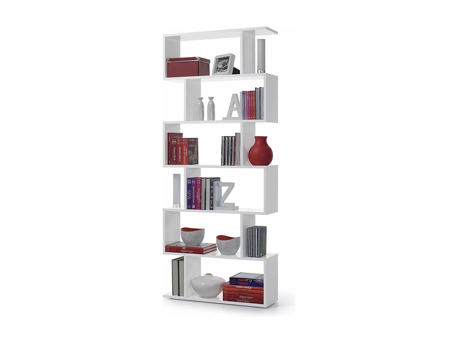 Meyvaser - Estantería Alta Salón, Libreria, Color Blanco, Medidas: 190,5 cm (Alto) x 80 cm (Ancho) x 24,5 cm (Fondo