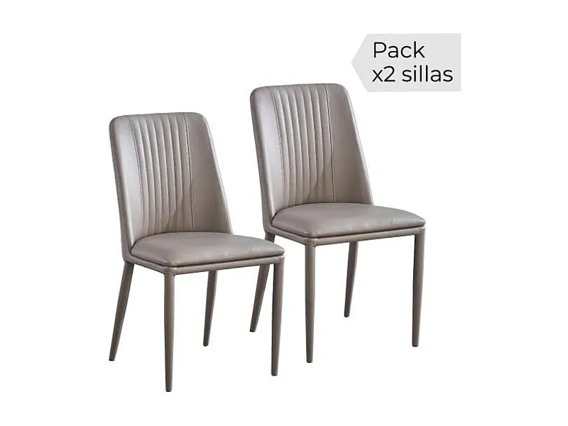 Pack 2 sillas tapizadas en Piel sintética Color Latte, Patas Metal, ergonómica Acolchada Medidas: Alto: 87cm Ancho: 50cm Profundidad: 53cm