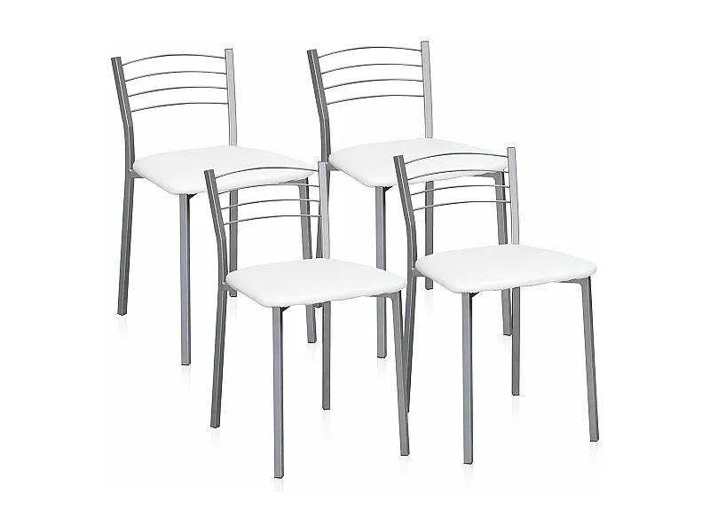 Pack de 4 Sillas de Cocina – Metálicas en Acabado Gris y Blanco, Medidas: 40 cm x 41 cm x 63 cm