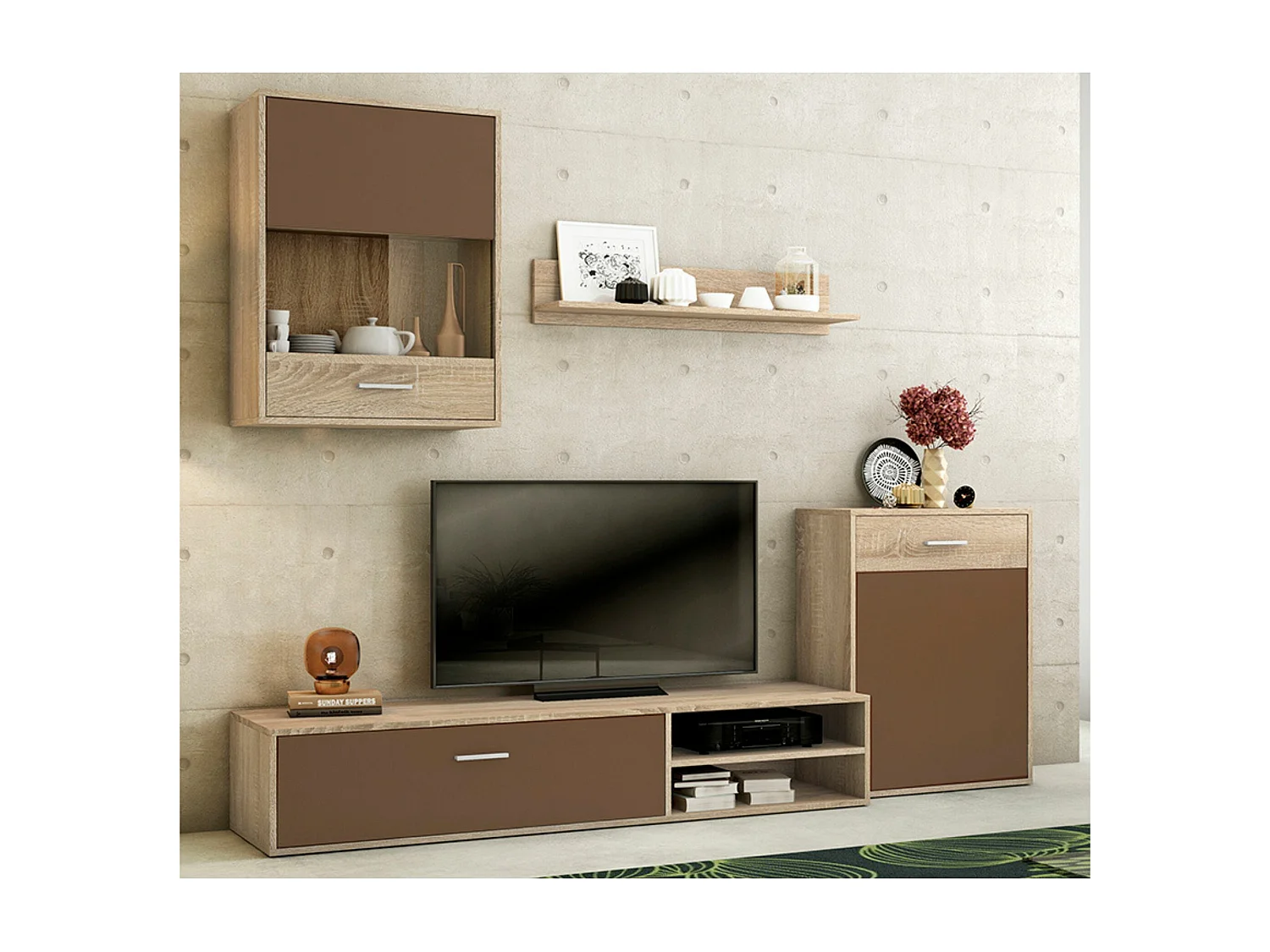 Meyvaser, Conjunto de muebles de salón 220 cm Color cambrian y Chocolate , muebles de salón.