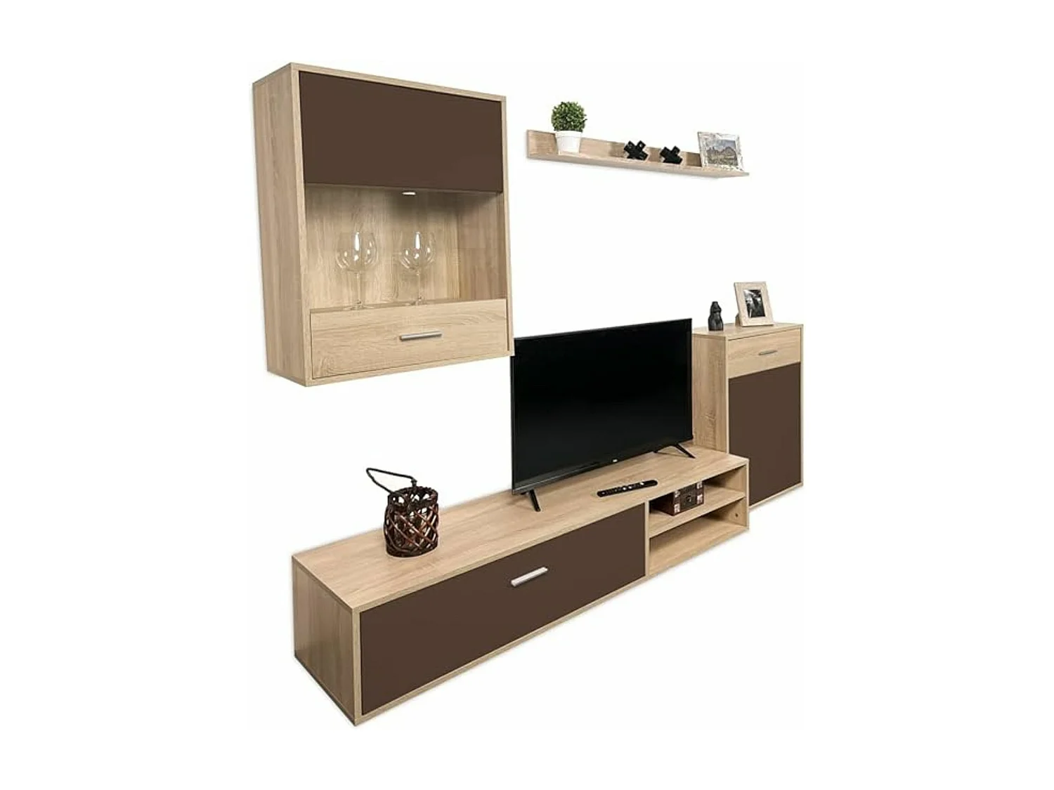 Meyvaser, Conjunto de muebles de salón 220 cm Color cambrian y Chocolate , muebles de salón.