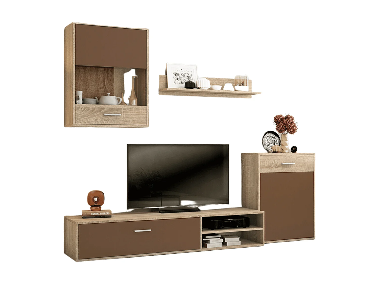 Meyvaser, Conjunto de muebles de salón 220 cm Color cambrian y Chocolate , muebles de salón.