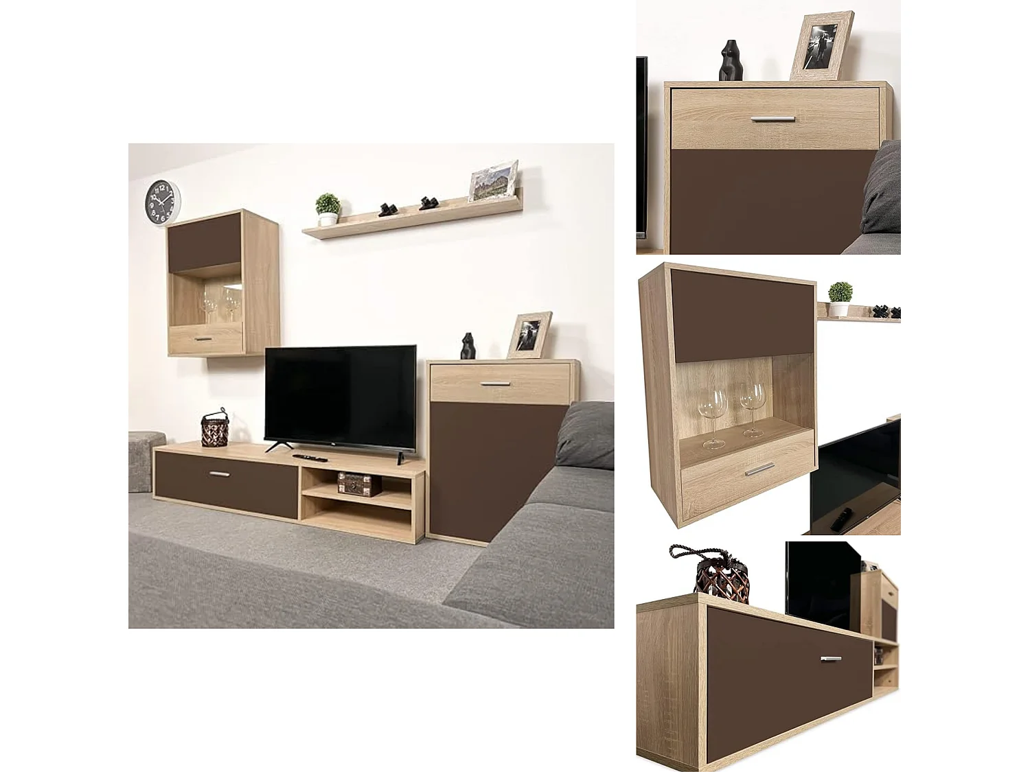 Meyvaser, Conjunto de muebles de salón 220 cm Color cambrian y Chocolate , muebles de salón.