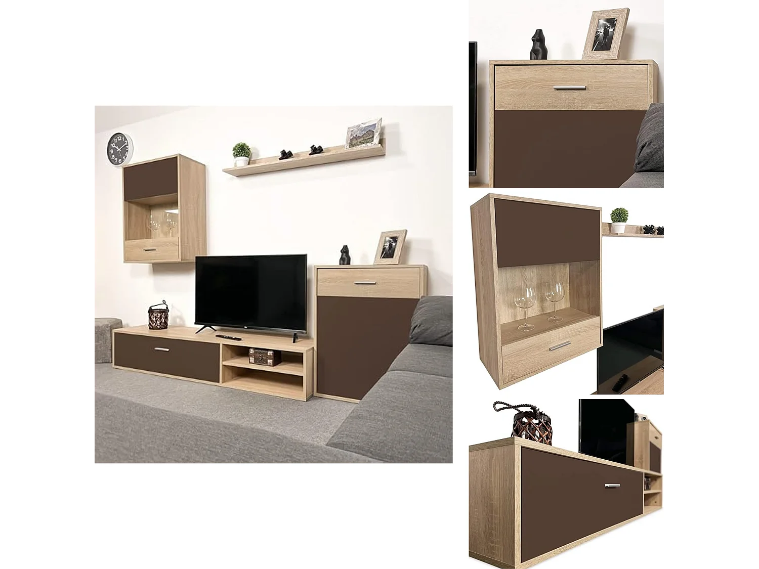 Meyvaser, Conjunto de muebles de salón 220 cm Color cambrian y Chocolate , muebles de salón.