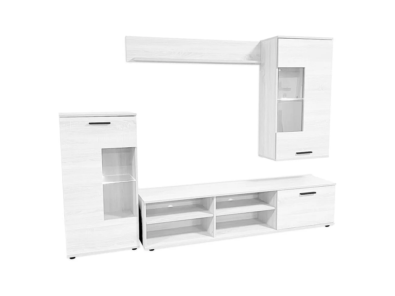 Mueble de Salón Moderno con Leds, Módulos de Comedor, Acabado en Andersen, Medidas: 229 cm (Ancho) x 200 cm (Alto) 38 cm (Fondo) - Meyvaser