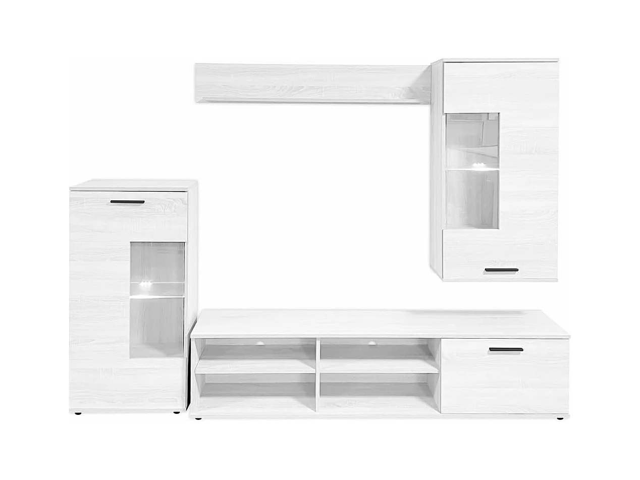 Mueble de Salón Moderno con Leds, Módulos de Comedor, Acabado en Andersen, Medidas: 229 cm (Ancho) x 200 cm (Alto) 38 cm (Fondo) - Meyvaser