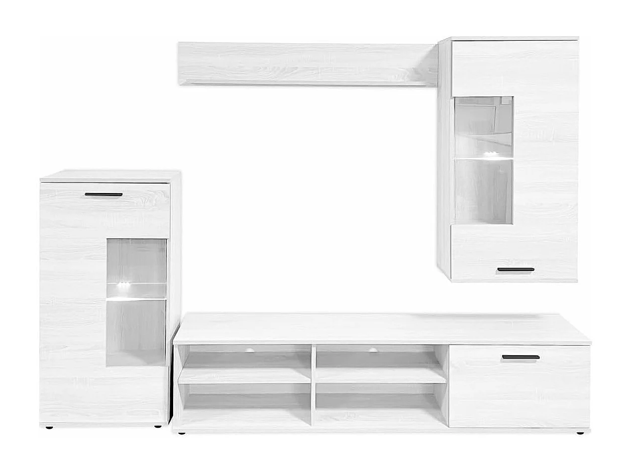 Mueble de Salón Moderno con Leds, Módulos de Comedor, Acabado en Andersen, Medidas: 229 cm (Ancho) x 200 cm (Alto) 38 cm (Fondo) - Meyvaser