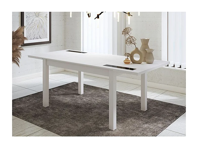 Mesa Comedor, Mesa de salón Extensible, Acabado en Color Blanco, Medidas: 140-180 cm (Largo) x 90 cm (Ancho) x 75 cm (Alto) – Meyvaser