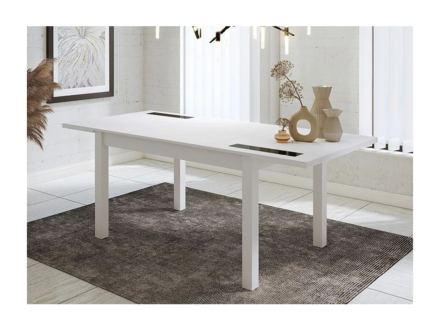 Mesa Comedor, Mesa de salón Extensible, Acabado en Color Blanco, Medidas: 140-180 cm (Largo) x 90 cm (Ancho) x 75 cm (Alto) – Meyvaser