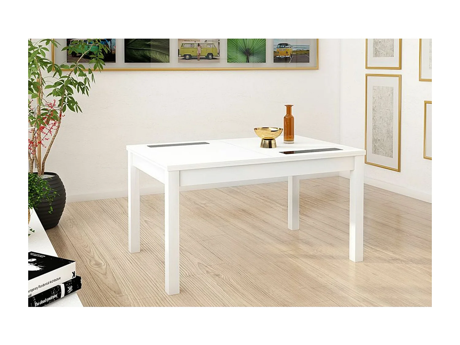 Mesa Comedor, Mesa de salón Extensible, Acabado en Color Blanco, Medidas: 140-180 cm (Largo) x 90 cm (Ancho) x 75 cm (Alto) – Meyvaser
