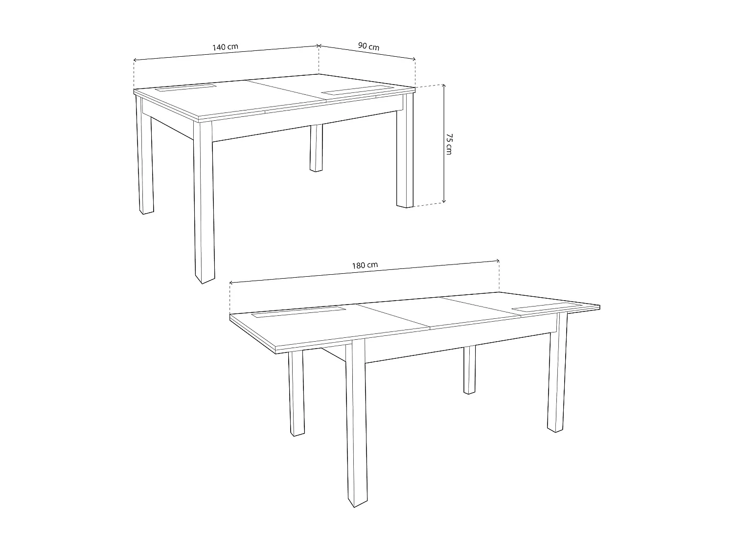 Mesa Comedor, Mesa de salón Extensible, Acabado en Color Blanco, Medidas: 140-180 cm (Largo) x 90 cm (Ancho) x 75 cm (Alto) – Meyvaser