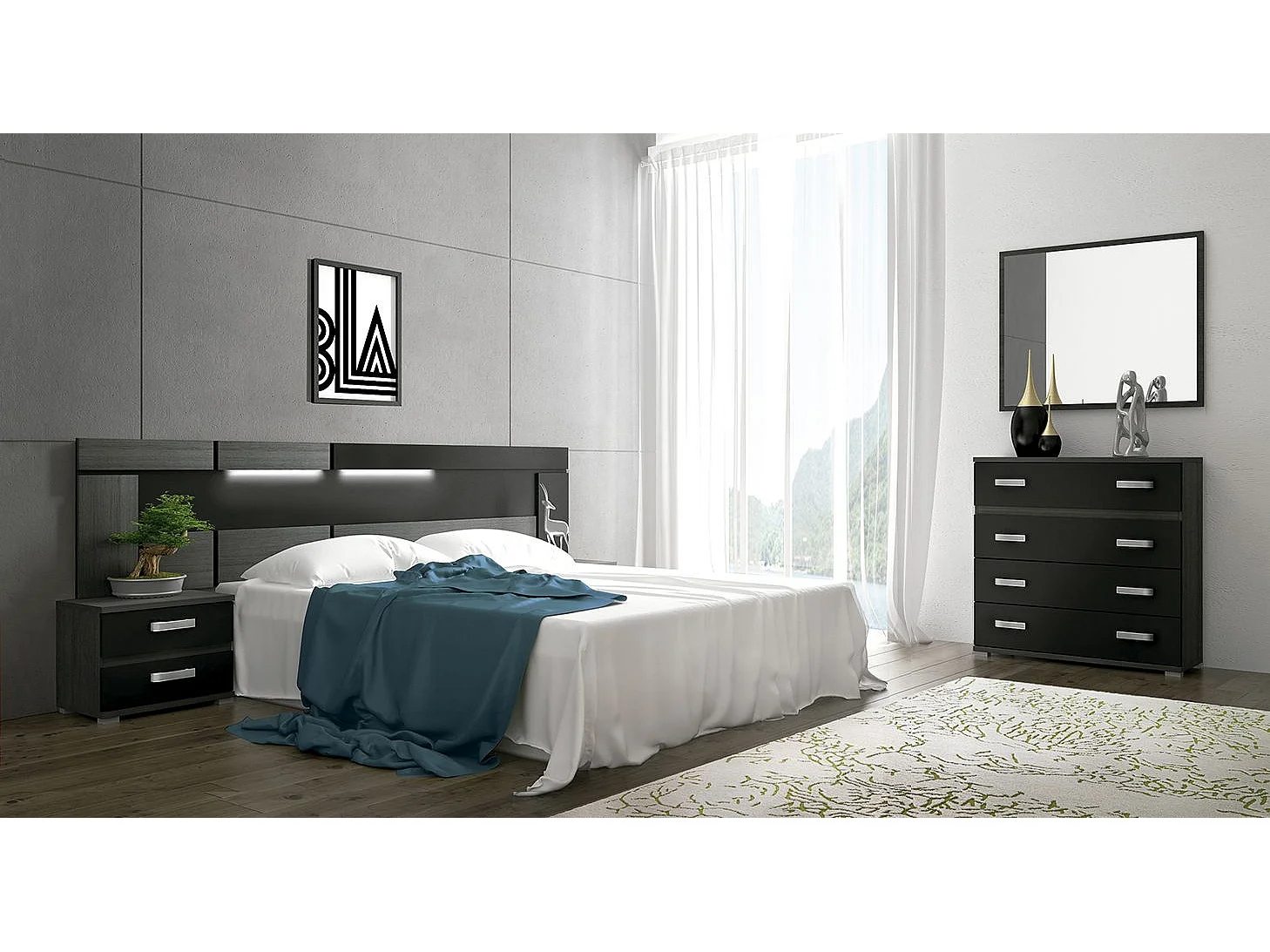 Cómoda 4 Cajones, Mueble Almacenaje Dormitorio, Color Ceniza y Negro, Medidas: 89 cm (Largo) x 89,6 cm (Alto) x 39,6 cm de (Fondo) Meyvaser