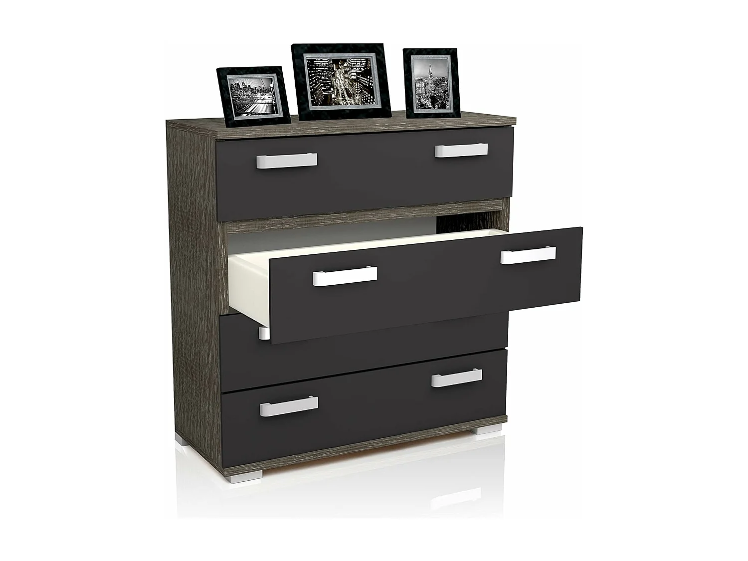 Cómoda 4 Cajones, Mueble Almacenaje Dormitorio, Color Ceniza y Negro, Medidas: 89 cm (Largo) x 89,6 cm (Alto) x 39,6 cm de (Fondo) Meyvaser