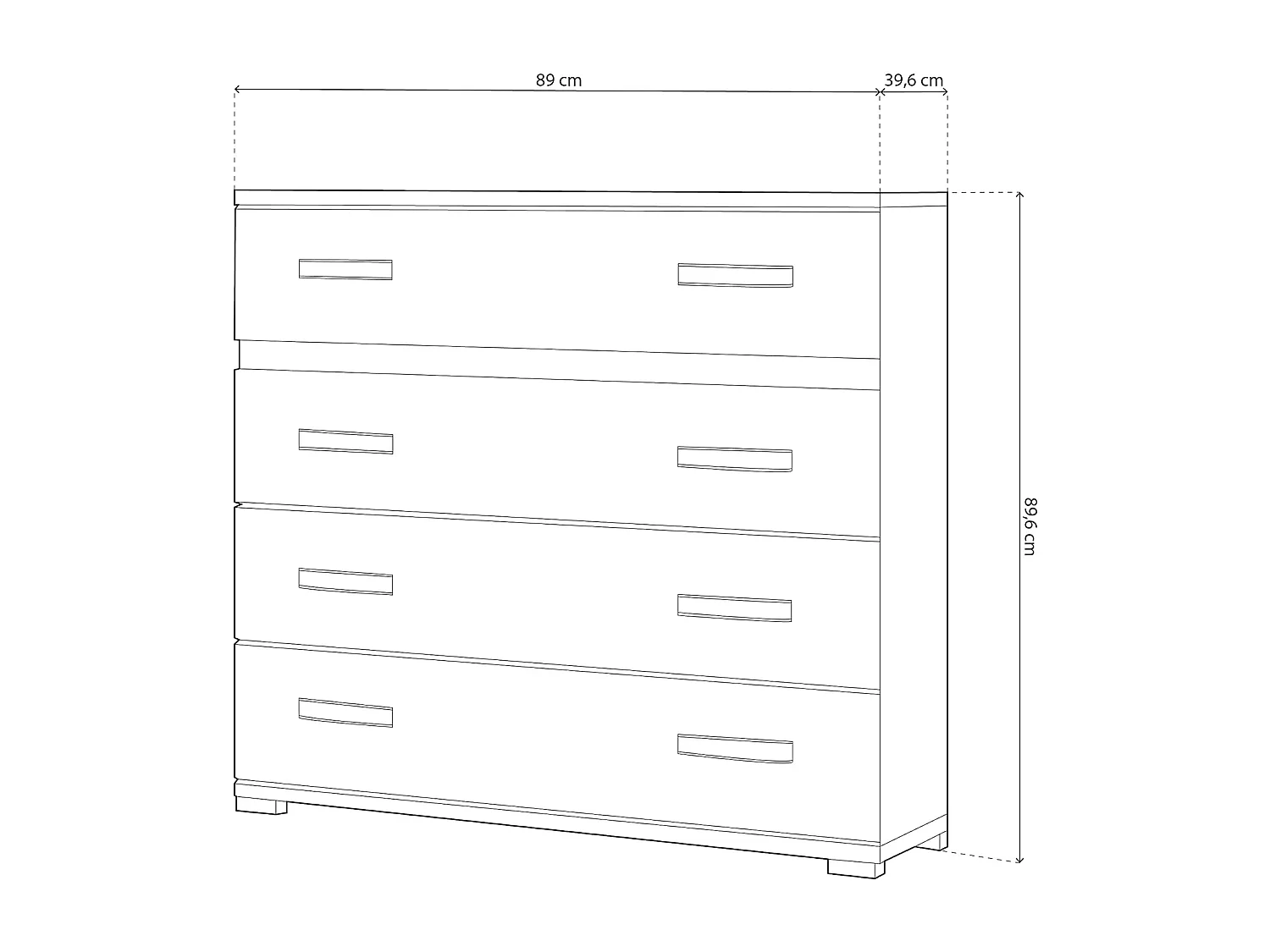Cómoda 4 Cajones, Mueble Almacenaje Dormitorio, Color Ceniza y Negro, Medidas: 89 cm (Largo) x 89,6 cm (Alto) x 39,6 cm de (Fondo) Meyvaser