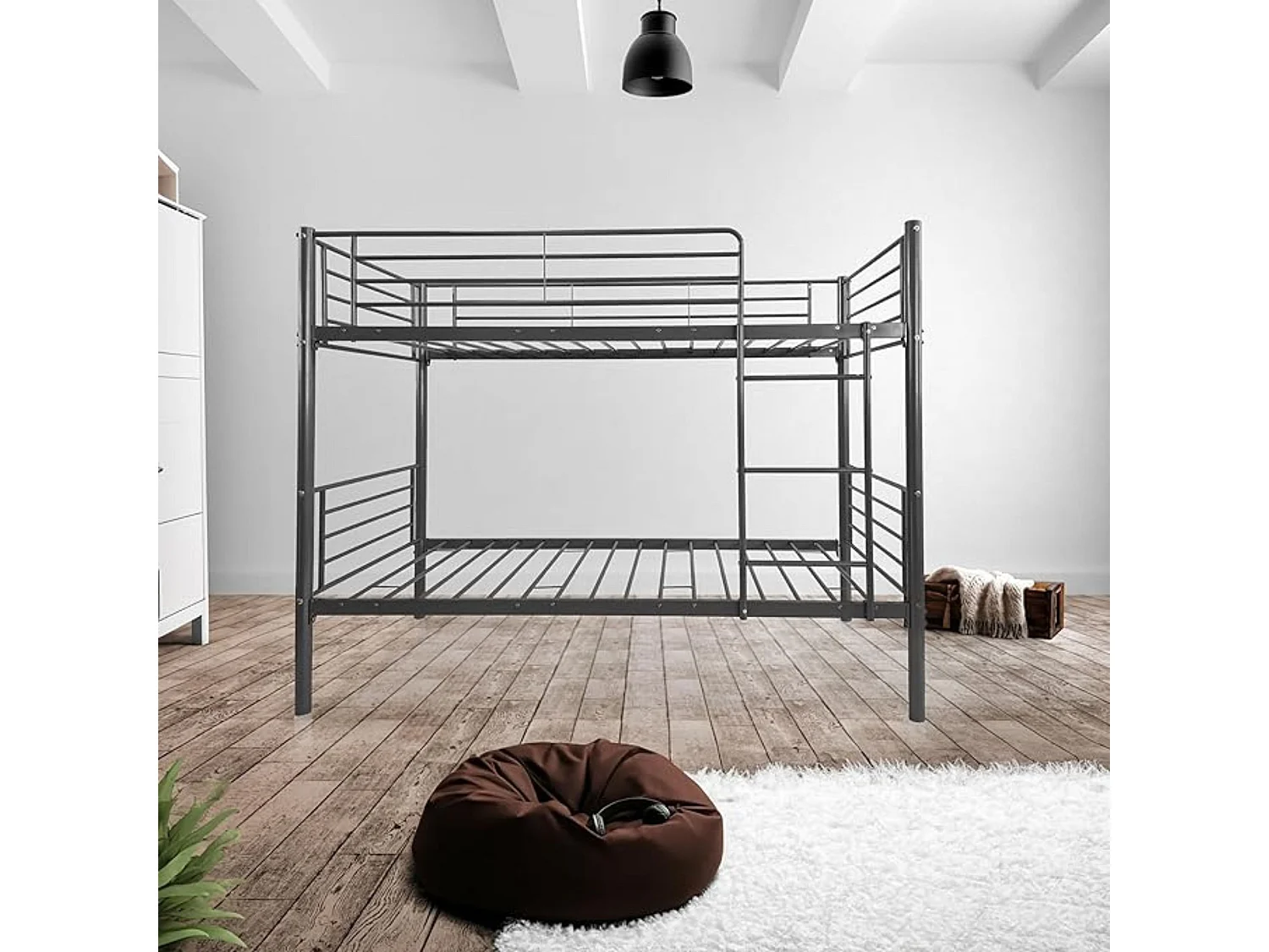 BricoExpo - Litera Metálica Reforzada para Dos personas, Litera Individual,  Acabado en Gris, Medidas: 200 cm (Largo) x 97 cm (Fondo) x 161 cm (Alto)