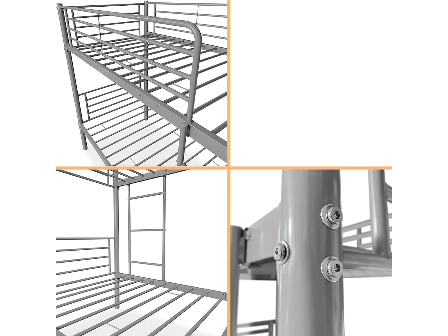 BricoExpo - Litera Metálica Reforzada para Dos personas, Litera Individual,  Acabado en Gris, Medidas: 200 cm (Largo) x 97 cm (Fondo) x 161 cm (Alto)