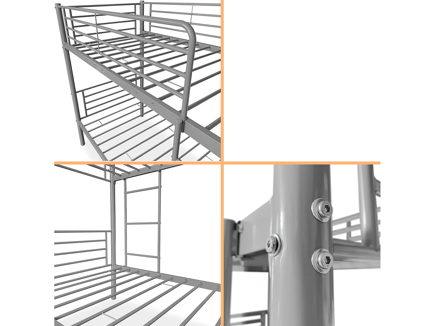 BricoExpo - Litera Metálica Reforzada para Dos personas, Litera Individual,  Acabado en Gris, Medidas: 200 cm (Largo) x 97 cm (Fondo) x 161 cm (Alto)