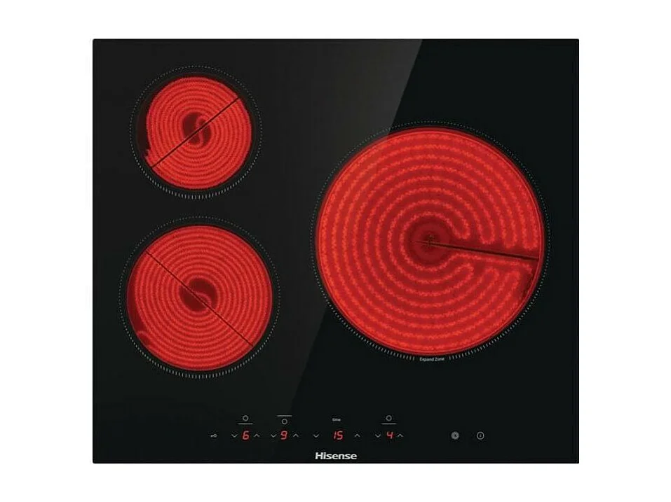 Table de cuisson vitrocéramique HISENSE - 3 foyers dont une zone de cuisson de 29,5cm - E6322C