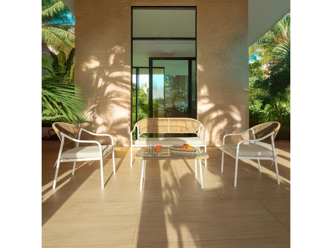 Now's Home - Salon De Jardin En Acier Blanc Et Rotin Synthetique