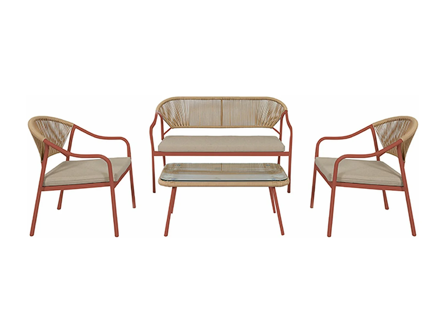 Now's Home - Salon De Jardin En Acier Corail Et Rotin Synthetique