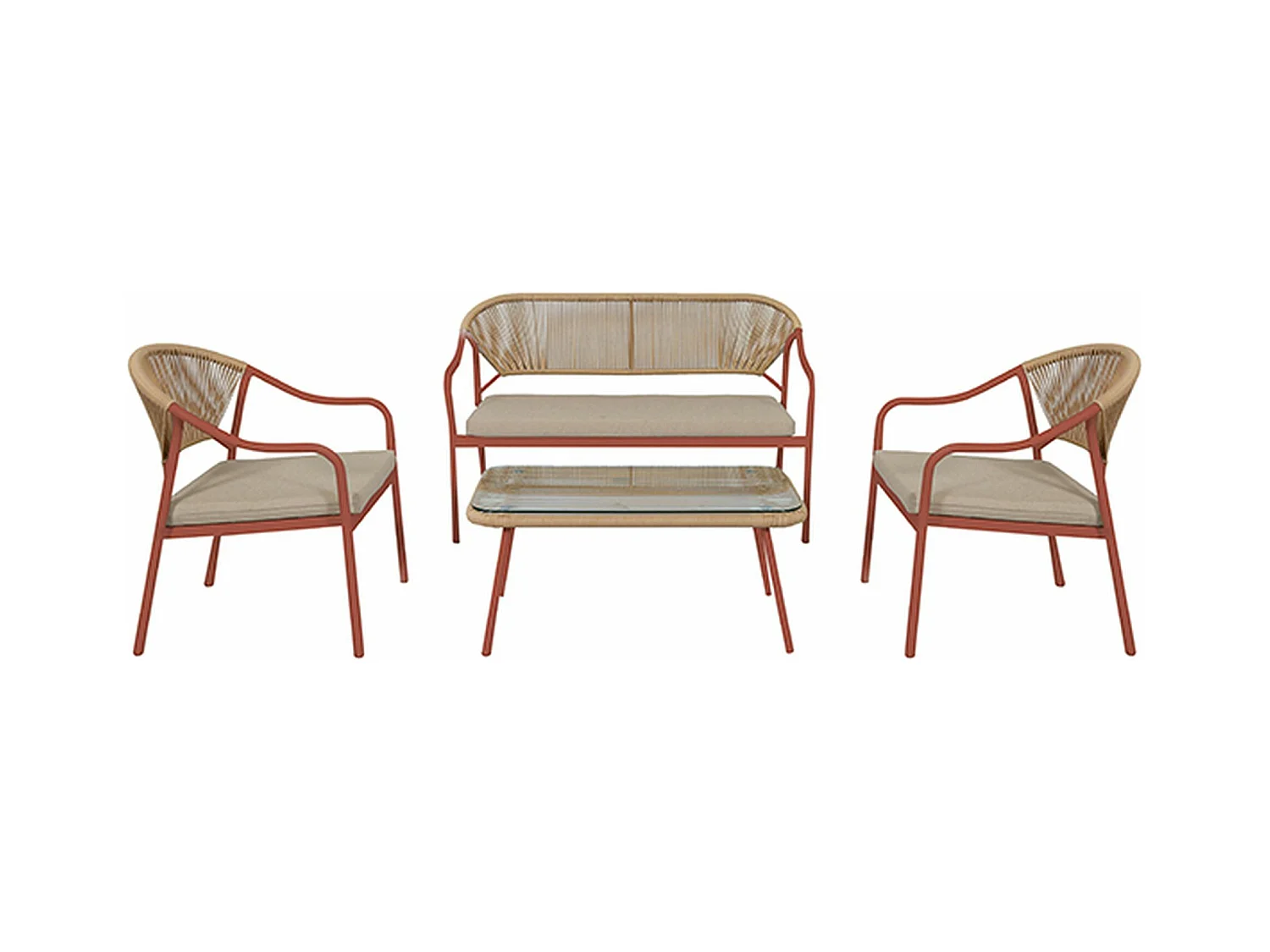 Now's Home - Salon De Jardin En Acier Corail Et Rotin Synthetique