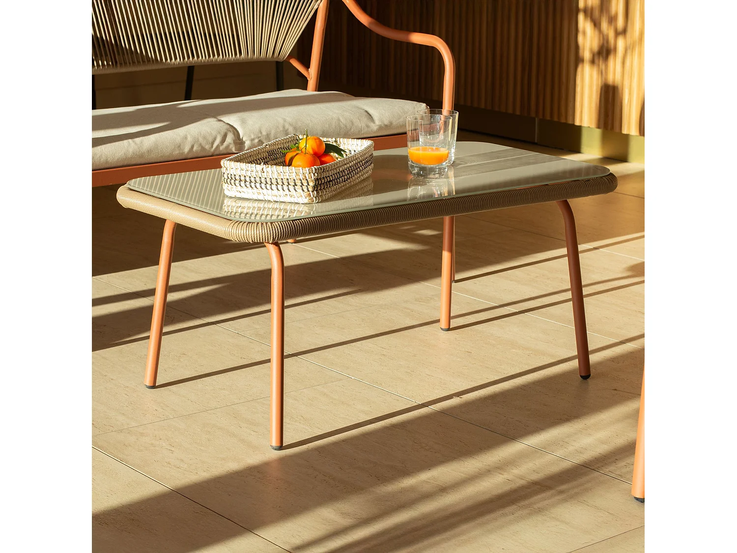 Now's Home - Salon De Jardin En Acier Corail Et Rotin Synthetique
