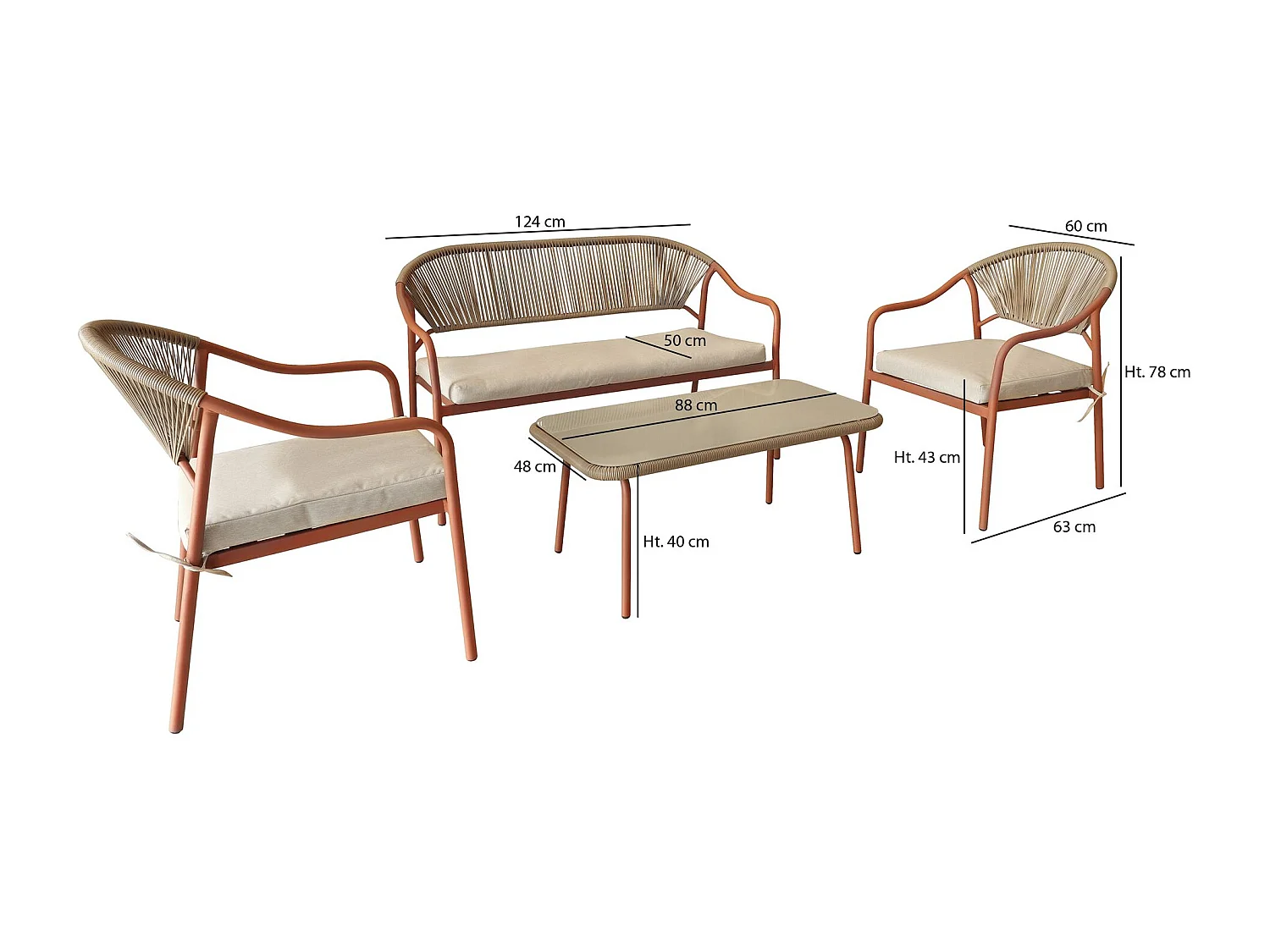 Now's Home - Salon De Jardin En Acier Corail Et Rotin Synthétique