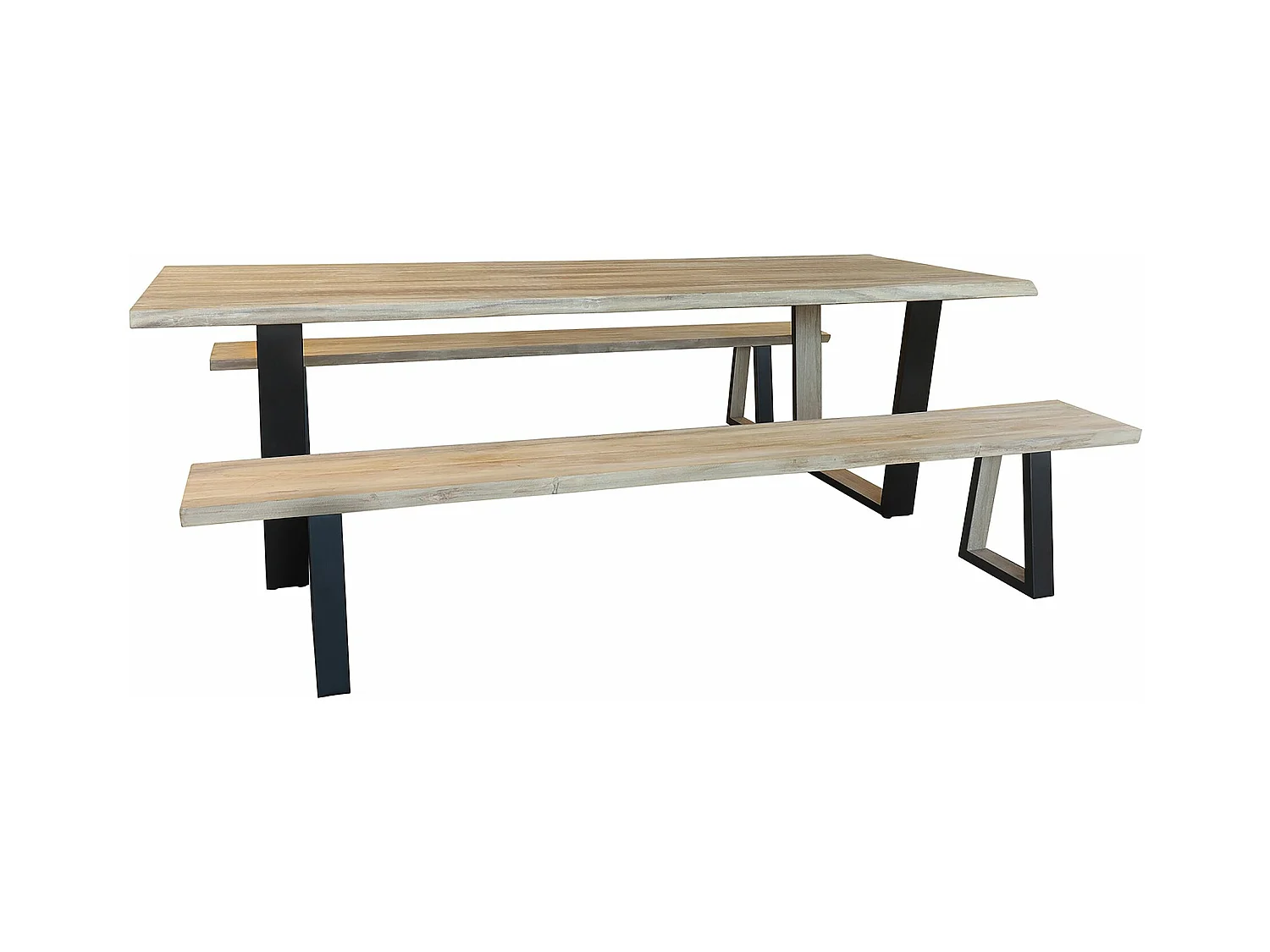 Now's Home - Ensemble Table Et Banc En Bois D'acacia Et Pieds Metal Noir