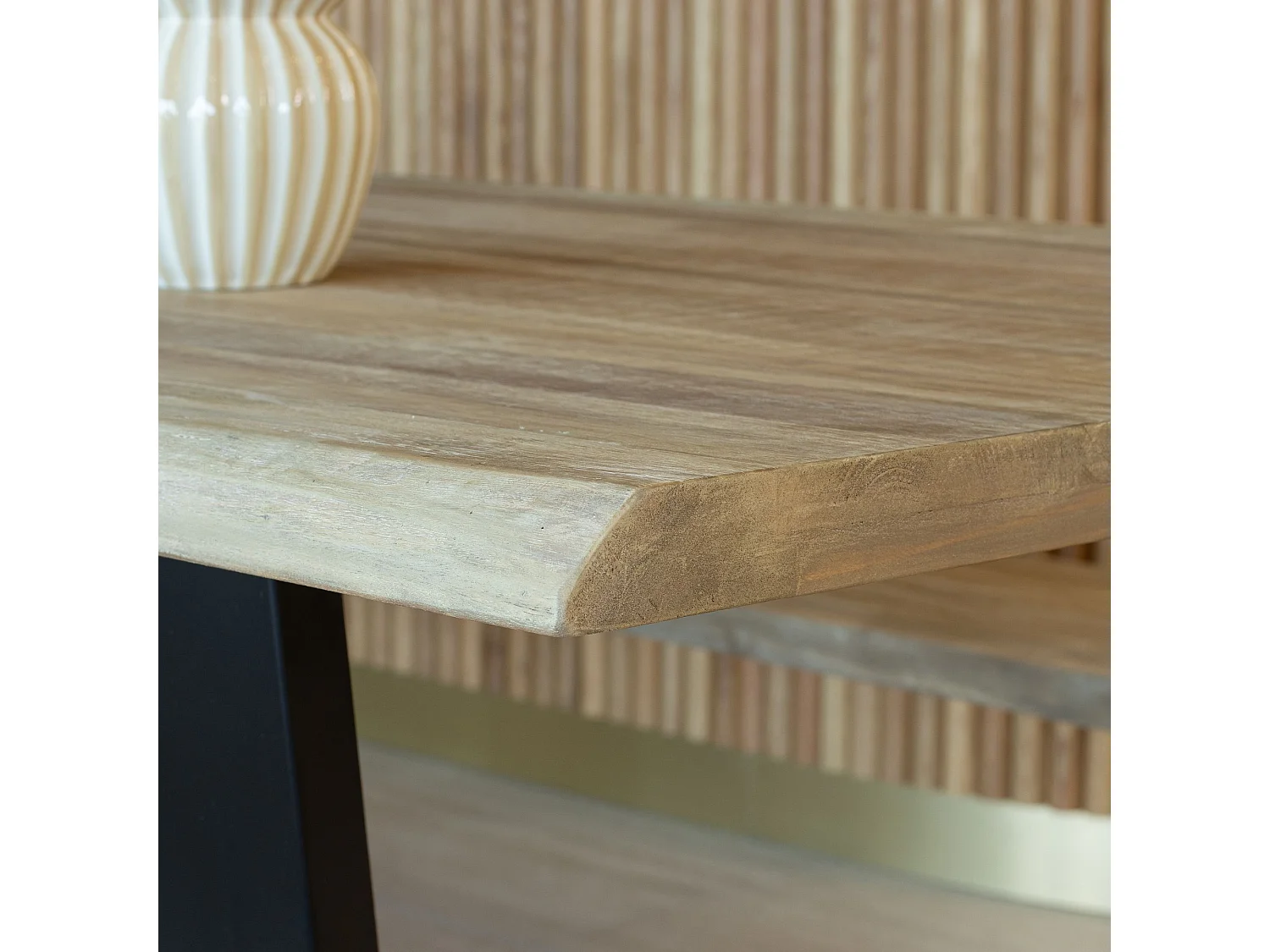 Now's Home - Ensemble Table Et Banc En Bois D'acacia Et Pieds Métal Noir