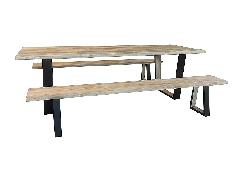 Now's Home - Ensemble Table Et Banc En Bois D'acacia Et Pieds Metal Noir