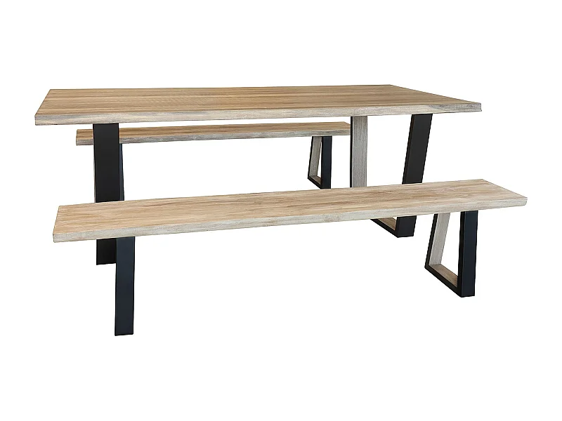 Now's Home - Ensemble Table Et Banc En Bois D'acacia Et Pieds Metal Noir