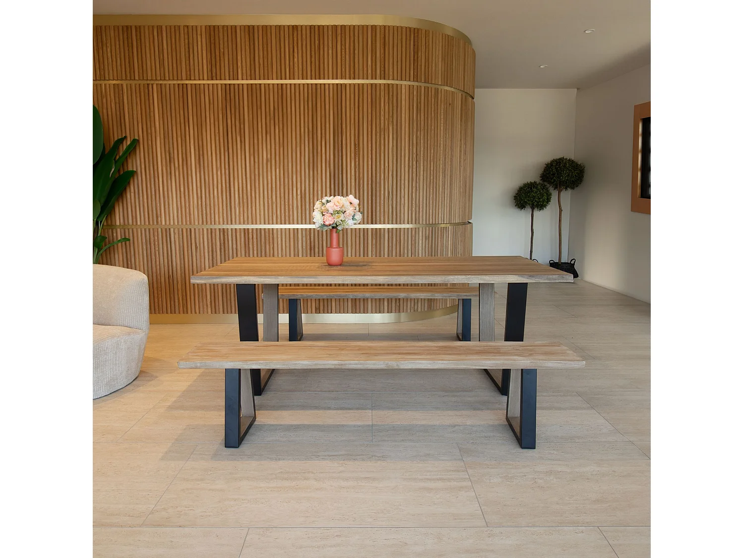 Now's Home - Ensemble Table Et Banc En Bois D'acacia Et Pieds Metal Noir