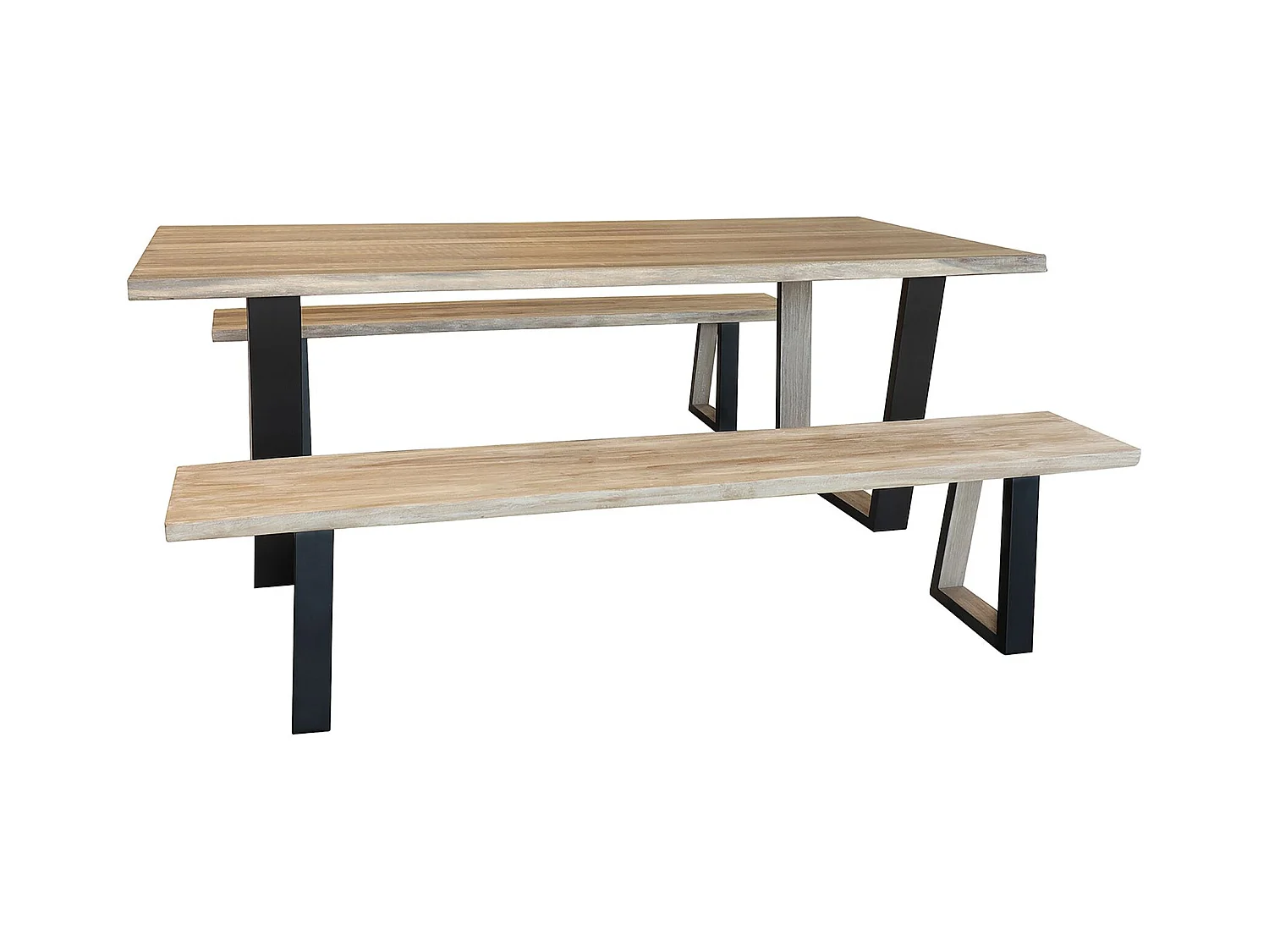Now's Home - Ensemble Table Et Banc En Bois D'acacia Et Pieds Metal Noir