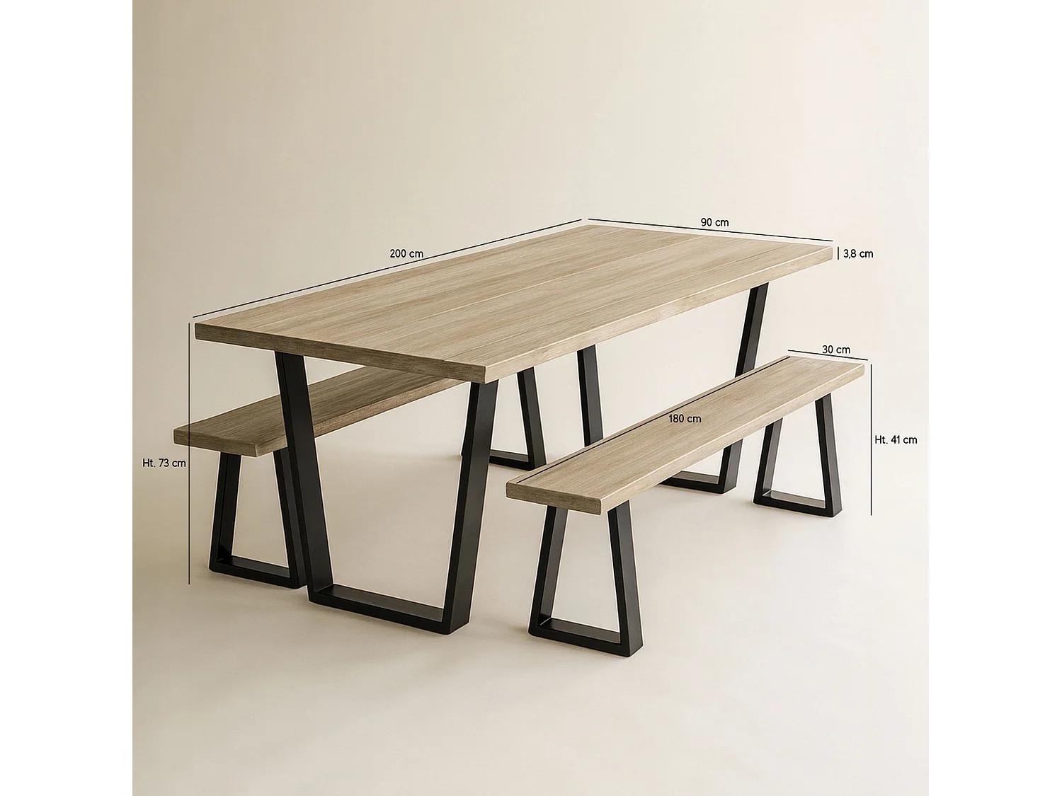 Now's Home - Ensemble Table Et Banc En Bois D'acacia Et Pieds Métal Noir