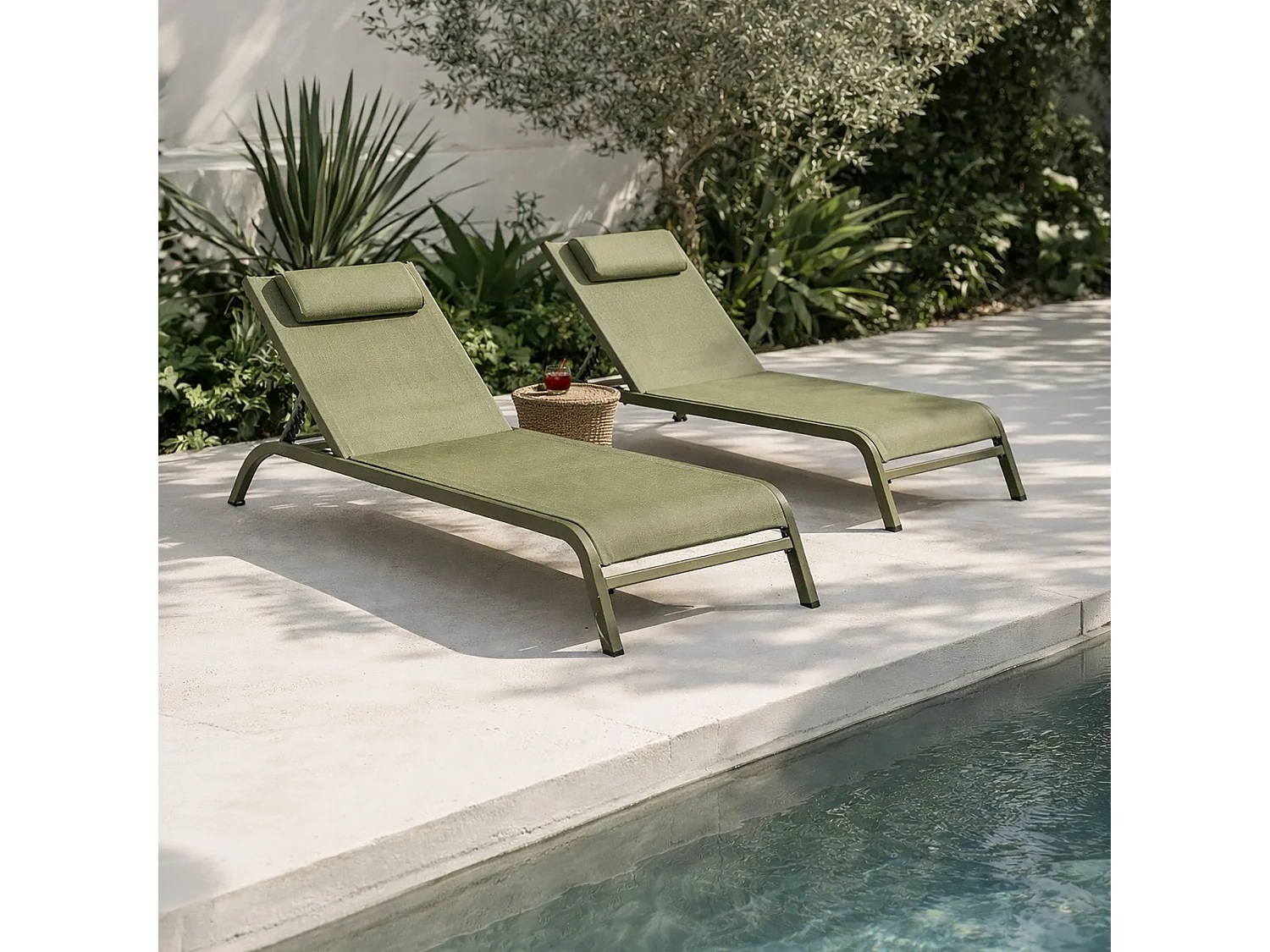 Now's Home - Lot De 2 Chaises Longues En Acier Inoxydable Vert