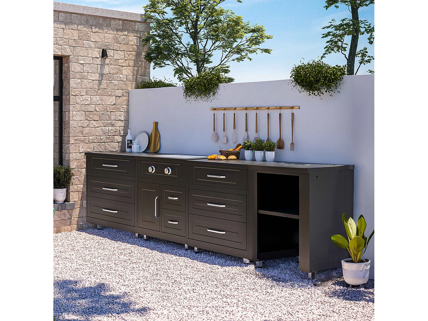 Cuisine d'extérieur 4 éléments avec gazinière noir