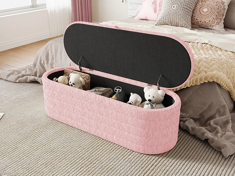 Aufbewahrungsbank 120x40x40 cm – aus Plüschstoff – Rosa