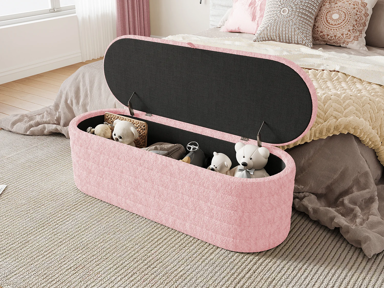 Opbergbank 120x40x40 cm - in pluche stof - Roze