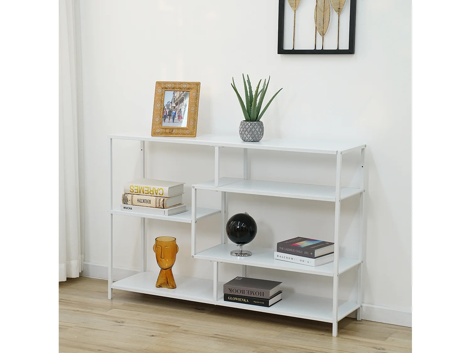 Étagère Bibliothèque CASTO Design Industriel Étroite Métal Blanc