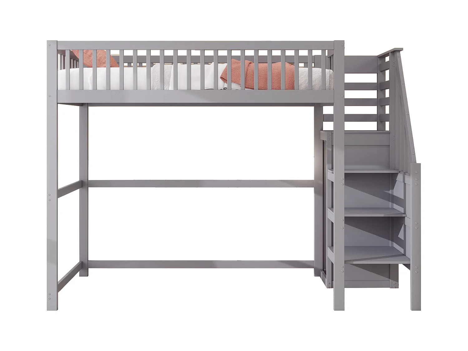 Lit mezzanine 90x200cm en bois - avec une armoire - Gris