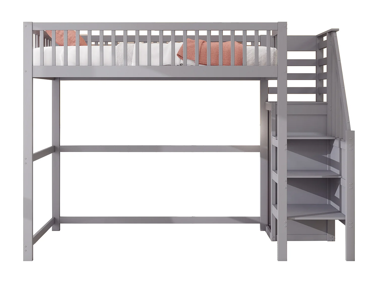 Lit mezzanine 90x200cm en bois - avec une armoire - Gris