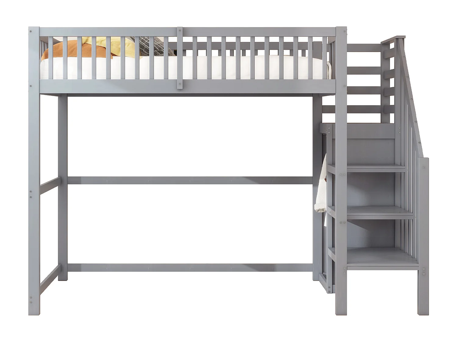 Lit mezzanine 90x200cm en bois - avec une armoire - Gris