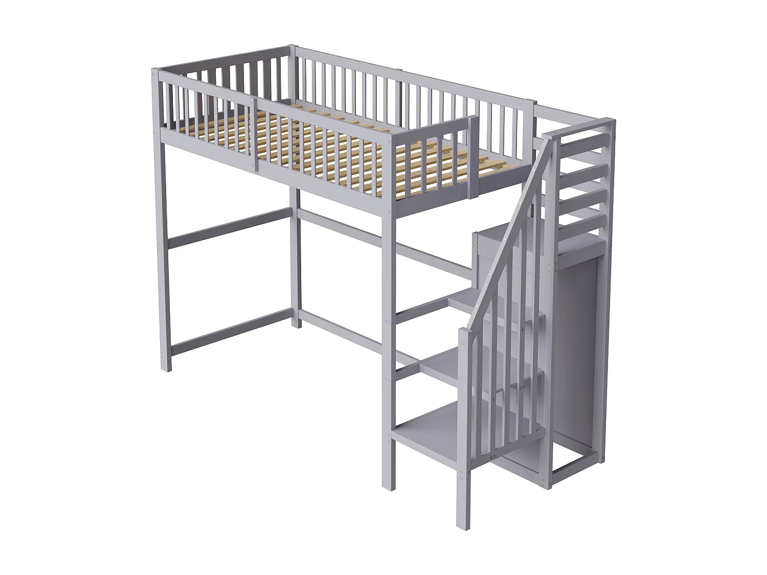 Lit mezzanine 90x200cm en bois - avec une armoire - Gris