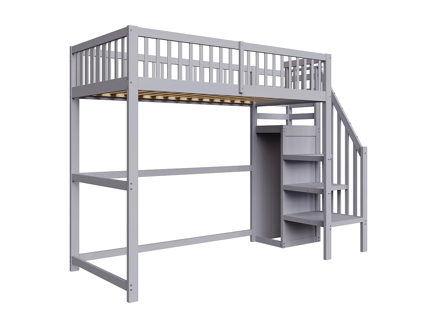 Lit mezzanine 90x200cm en bois - avec une armoire - Gris