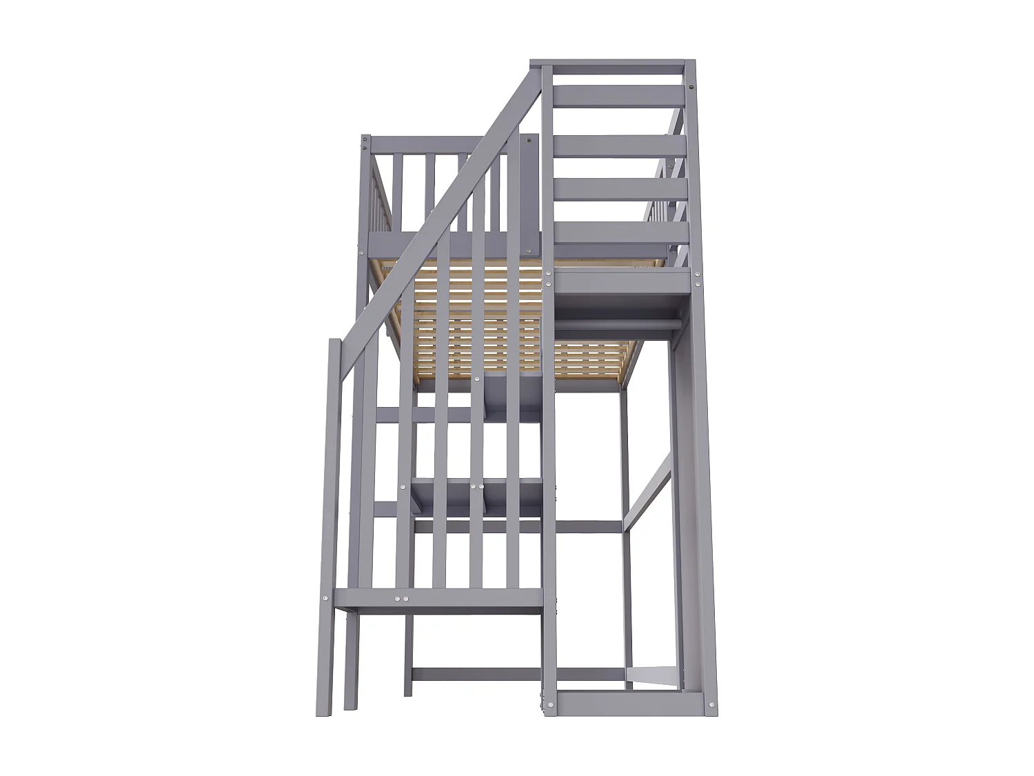 Lit mezzanine 90x200cm en bois - avec une armoire - Gris