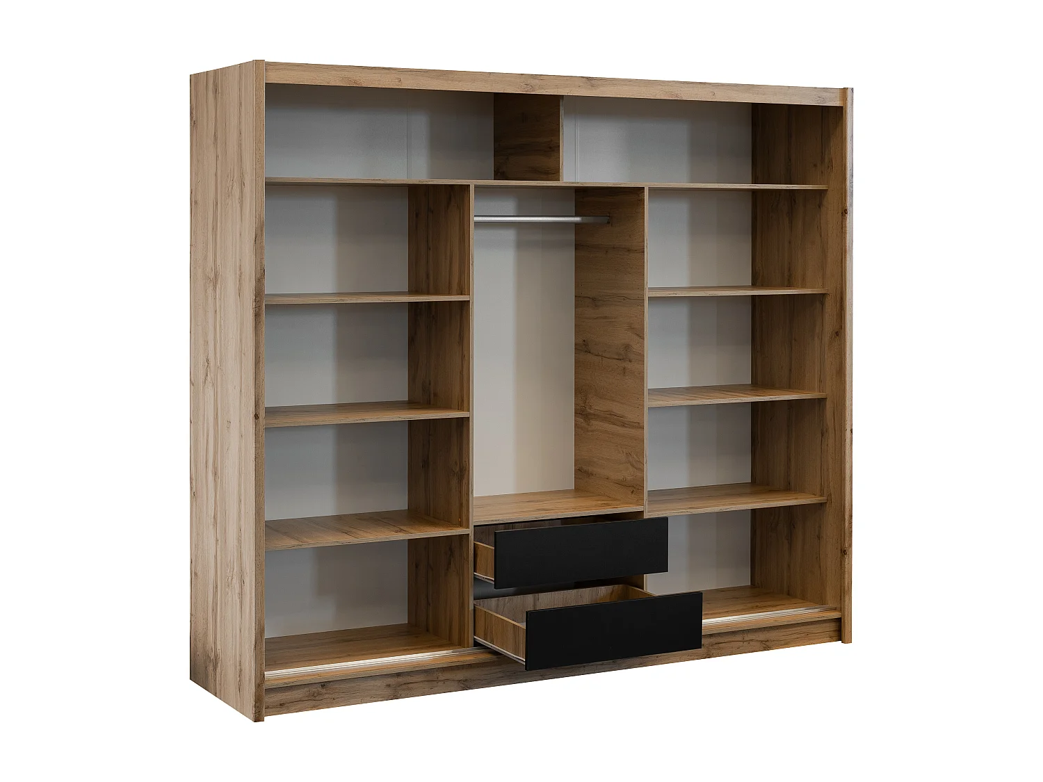 Armadio 3 ante scorrevoli Con specchio L250 cm Naturale e Nero - CALOWI