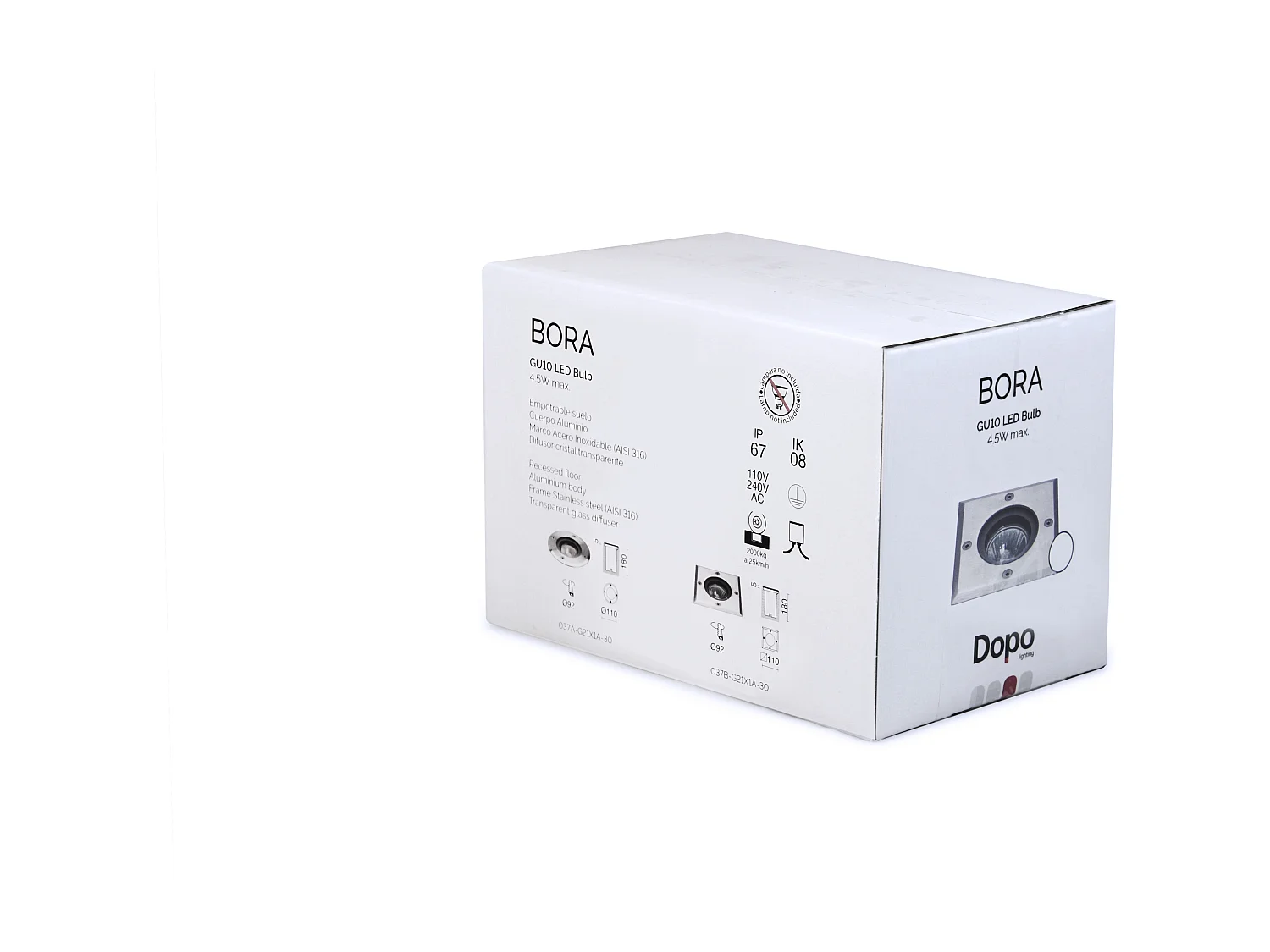 BORA Außeneinbauleuchte, moderner und vielseitiger Stil – D. ø11 cm – quadratisch – GU10 4,5 W – Aluminium – 2000 kg bei 25 km/h – Doppelposition – IP67 – Edelstahl